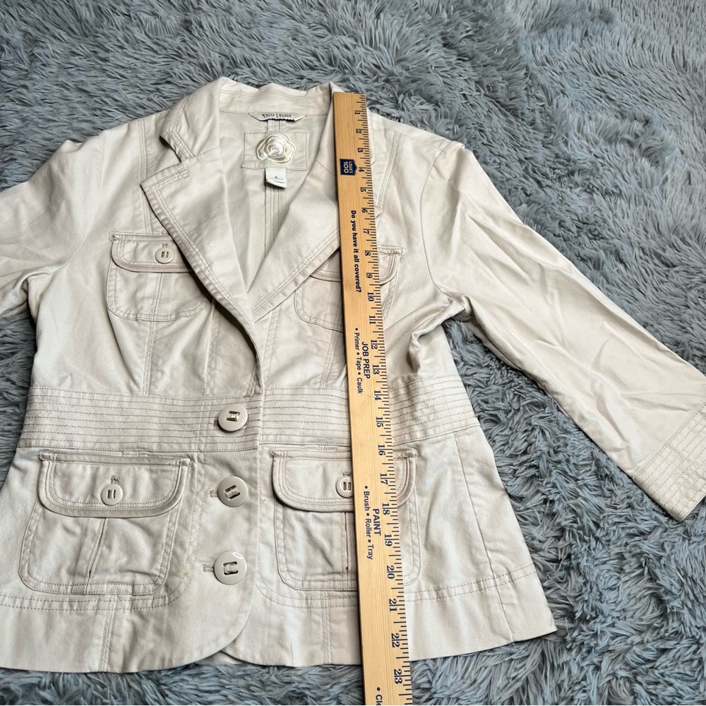 White House Black Market Jacket Womens Size 6 Safari Utility 3/4 Sleeve Blazer - Picture 5 of 9